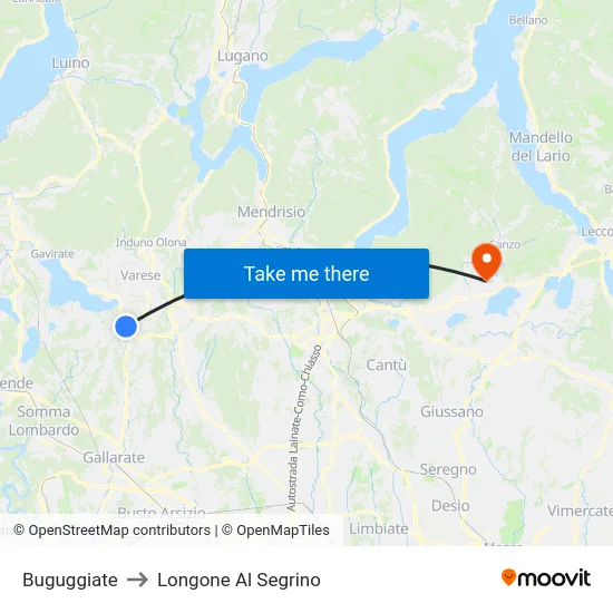 Buguggiate to Longone Al Segrino map