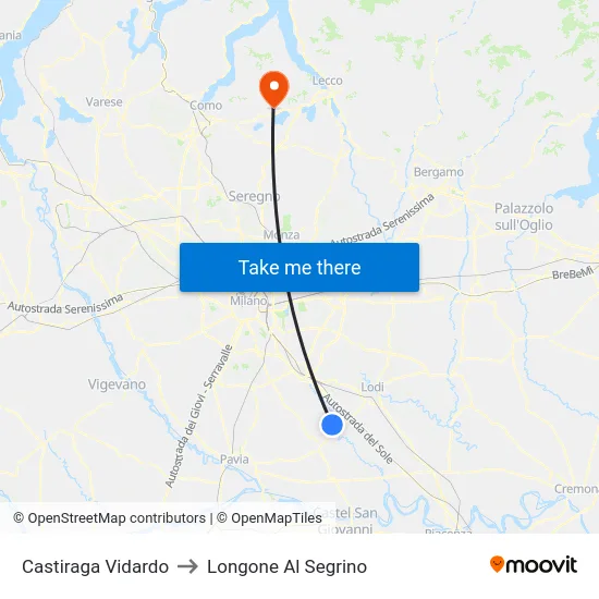 Castiraga Vidardo to Longone Al Segrino map