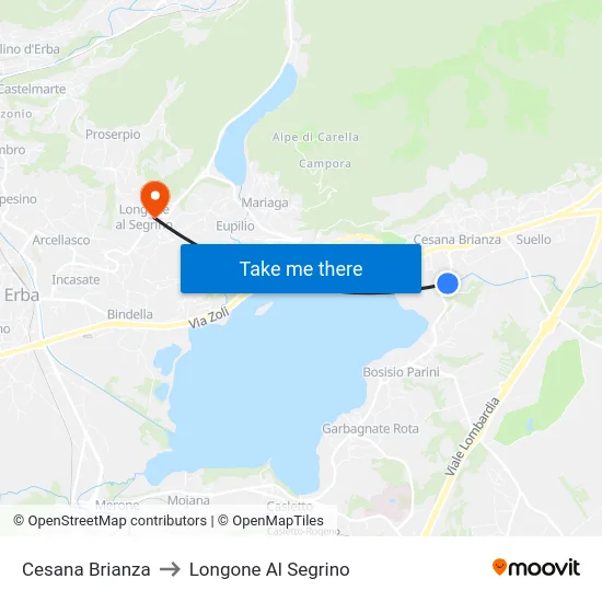 Cesana Brianza to Longone Al Segrino map