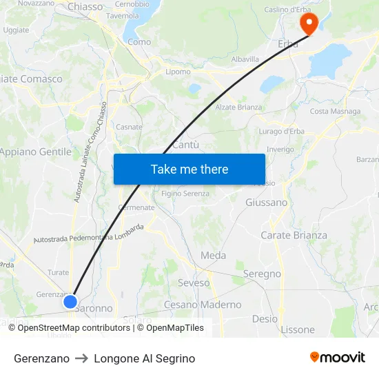 Gerenzano to Longone Al Segrino map