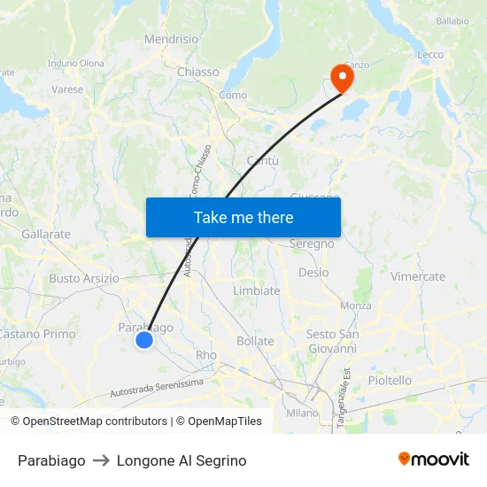 Parabiago to Longone Al Segrino map