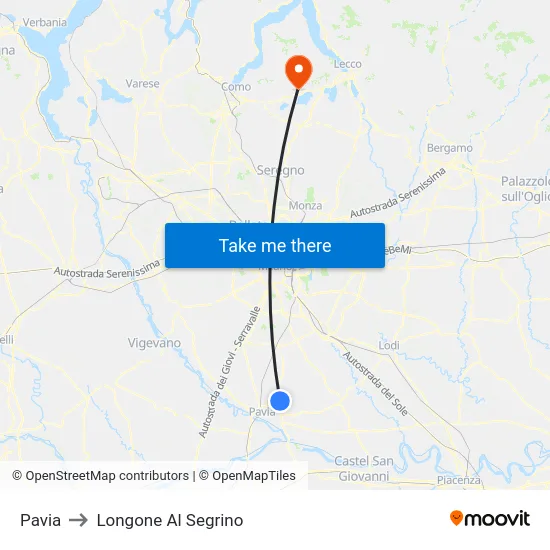 Pavia to Longone Al Segrino map