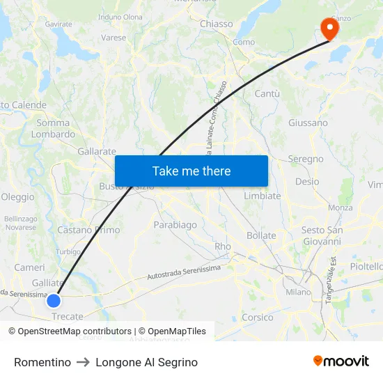 Romentino to Longone Al Segrino map