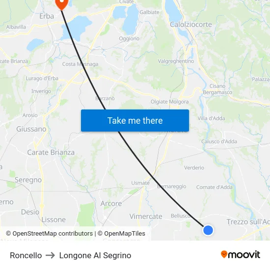 Roncello to Longone Al Segrino map