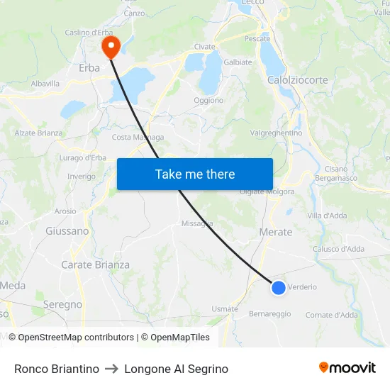 Ronco Briantino to Longone Al Segrino map