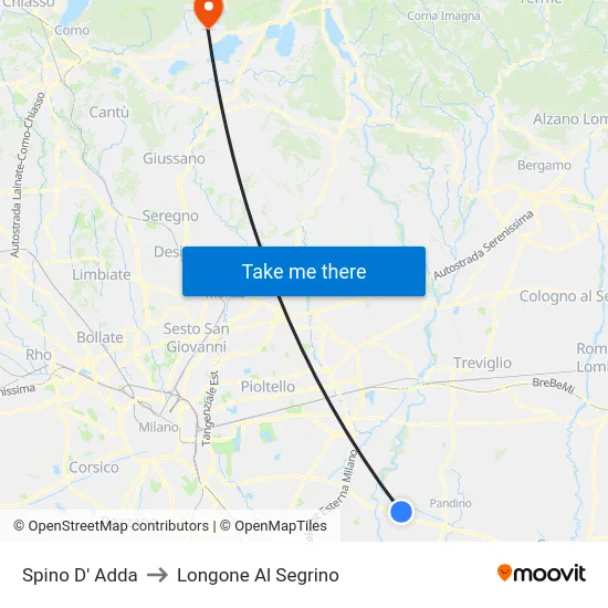 Spino D' Adda to Longone Al Segrino map