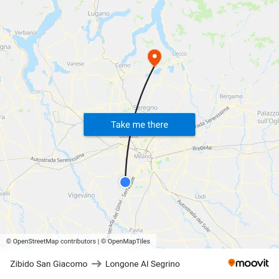 Zibido San Giacomo to Longone Al Segrino map
