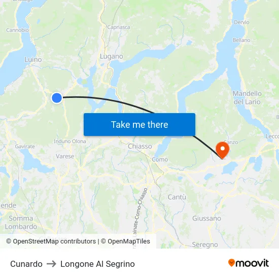 Cunardo to Longone Al Segrino map