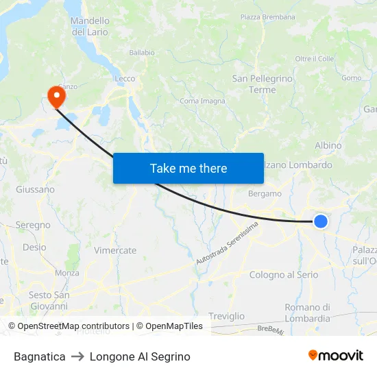Bagnatica to Longone Al Segrino map