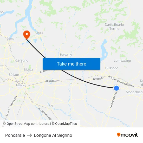 Poncarale to Longone Al Segrino map