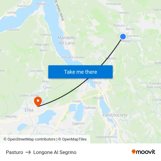 Pasturo to Longone Al Segrino map