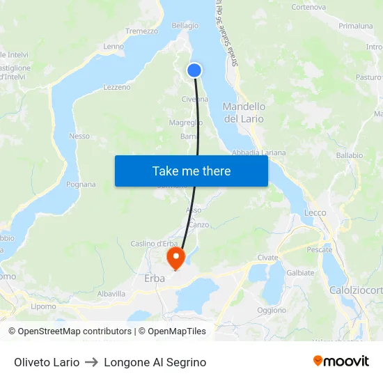 Oliveto Lario to Longone Al Segrino map