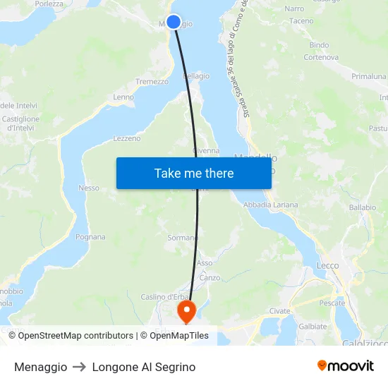 Menaggio to Longone Al Segrino map