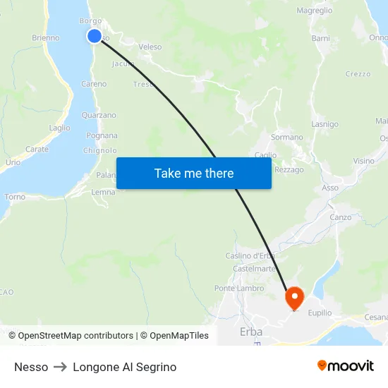 Nesso to Longone Al Segrino map