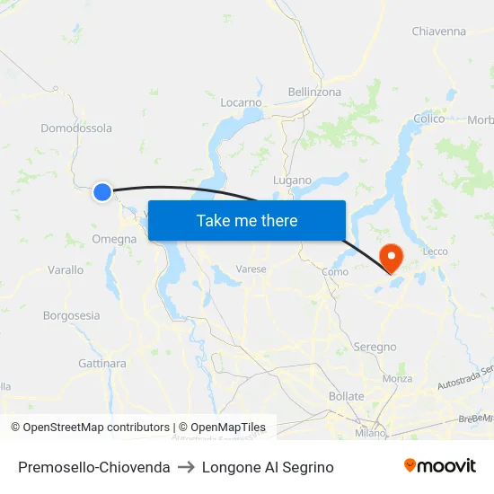 Premosello-Chiovenda to Longone Al Segrino map
