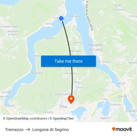 Tremezzo to Longone Al Segrino map