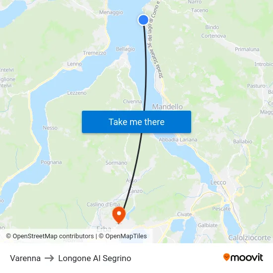 Varenna to Longone Al Segrino map