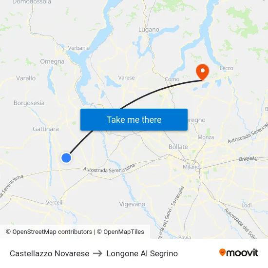 Castellazzo Novarese to Longone Al Segrino map