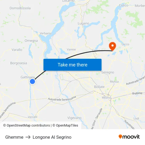Ghemme to Longone Al Segrino map