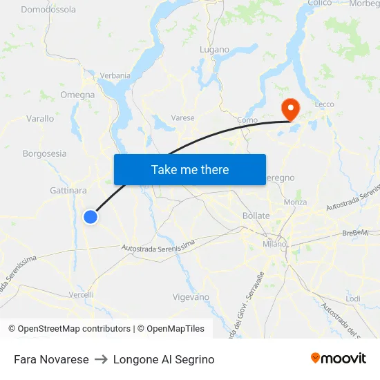Fara Novarese to Longone Al Segrino map