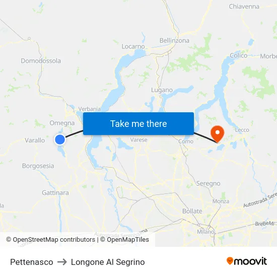 Pettenasco to Longone Al Segrino map