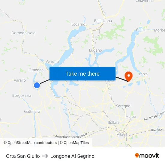 Orta San Giulio to Longone Al Segrino map