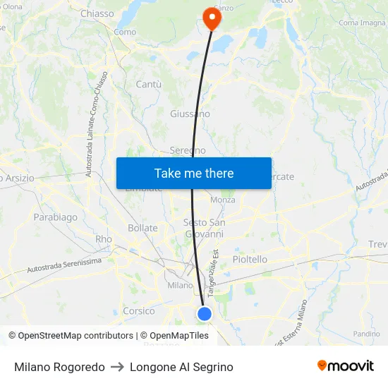 Milano Rogoredo to Longone Al Segrino map