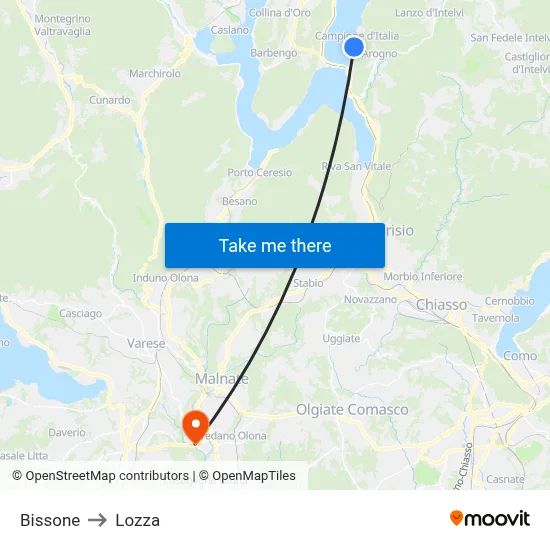 Bissone to Lozza map