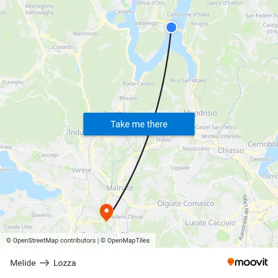 Melide to Lozza map