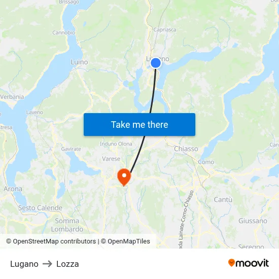 Lugano to Lozza map
