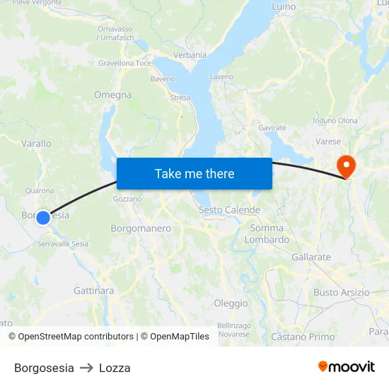 Borgosesia to Lozza map