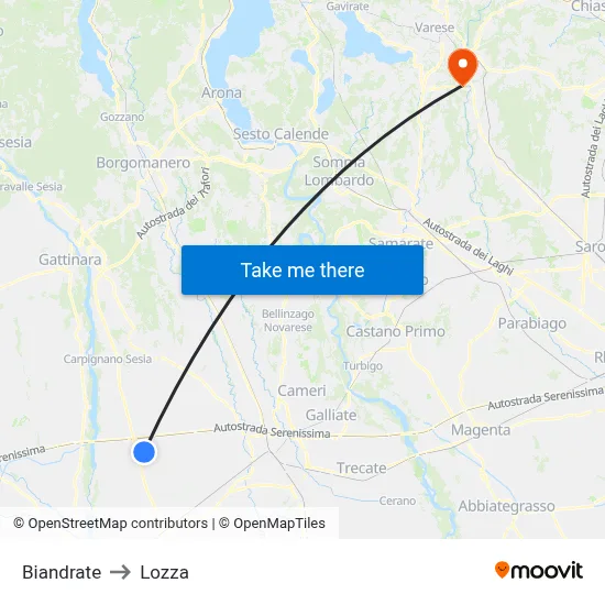 Biandrate to Lozza map
