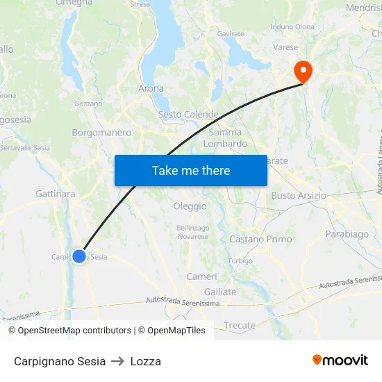 Carpignano Sesia to Lozza map