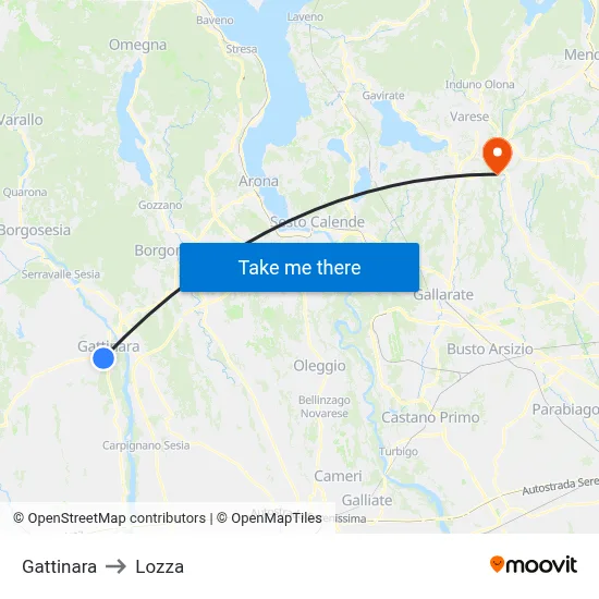 Gattinara to Lozza map