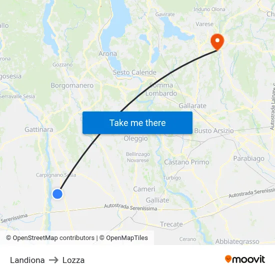 Landiona to Lozza map