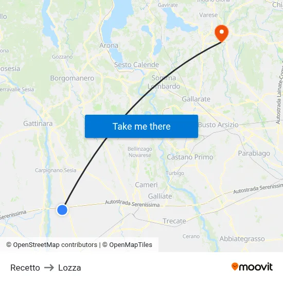 Recetto to Lozza map