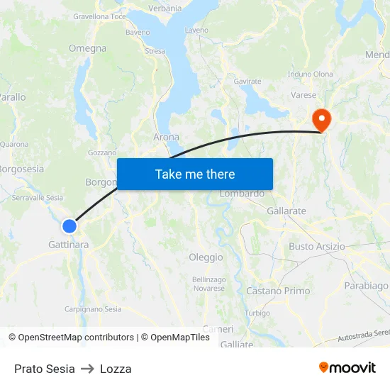 Prato Sesia to Lozza map