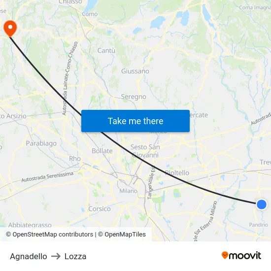 Agnadello to Lozza map