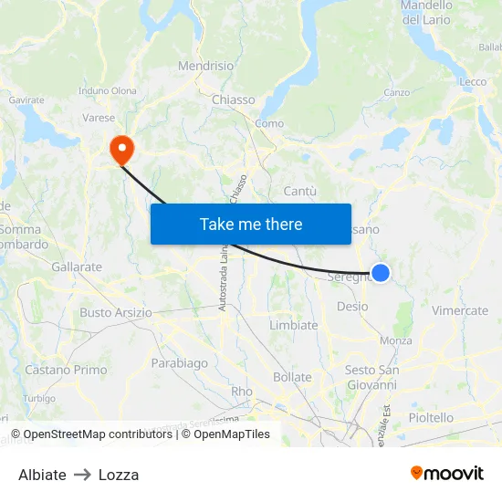 Albiate to Lozza map