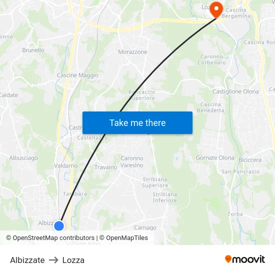 Albizzate to Lozza map