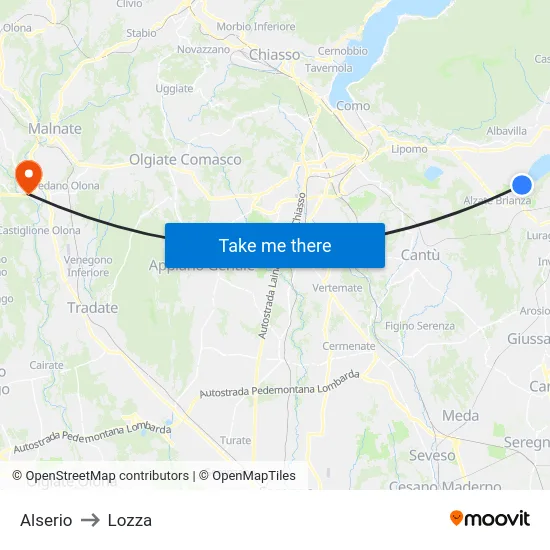Alserio to Lozza map