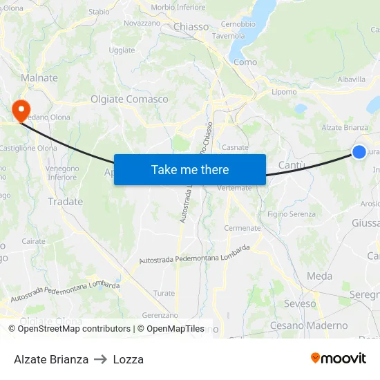Alzate Brianza to Lozza map