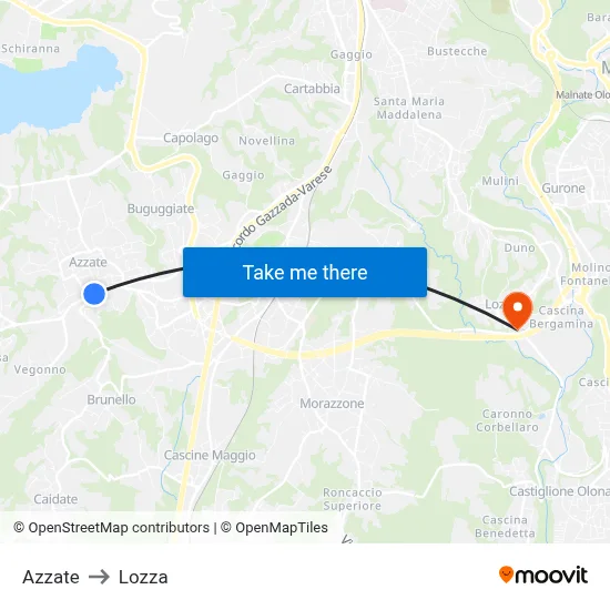 Azzate to Lozza map