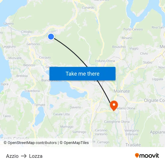 Azzio to Lozza map