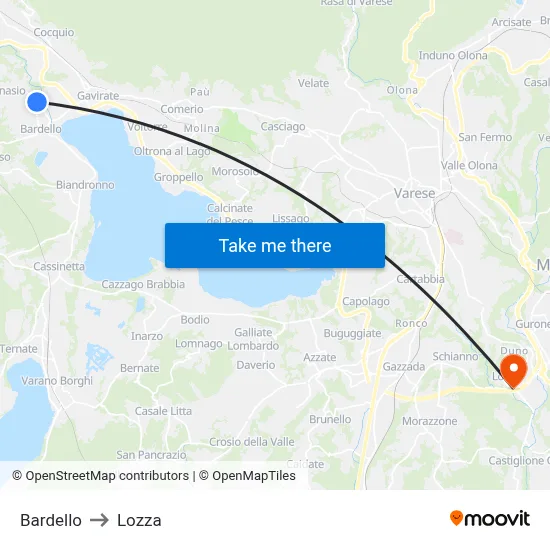 Bardello to Lozza map