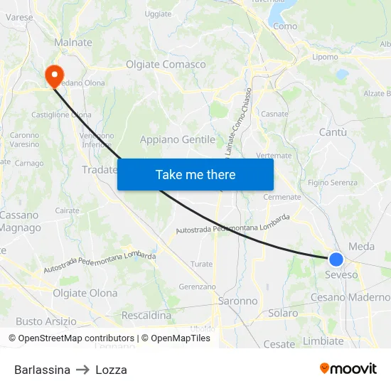 Barlassina to Lozza map