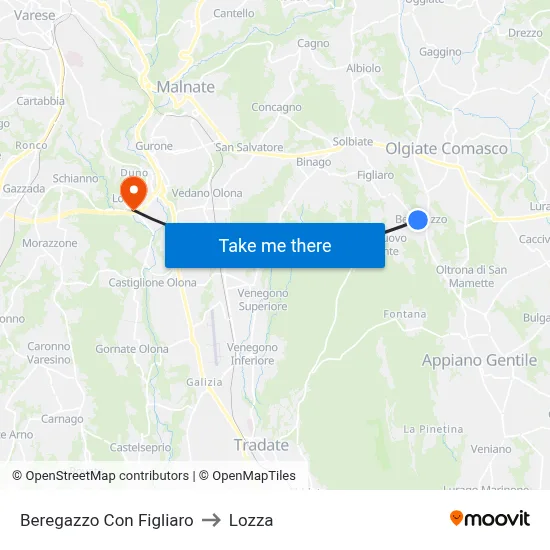 Beregazzo Con Figliaro to Lozza map