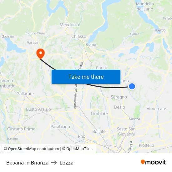 Besana In Brianza to Lozza map