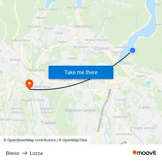 Blevio to Lozza map