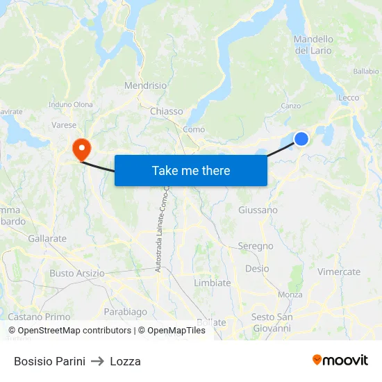 Bosisio Parini to Lozza map